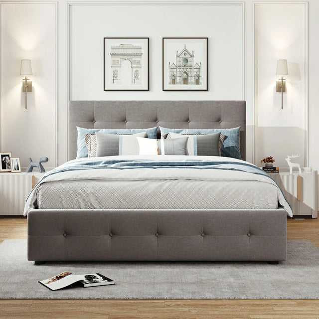 Upholstered Platform Bed With Drawers And Twin XL Trundle - Omega Lifestyles