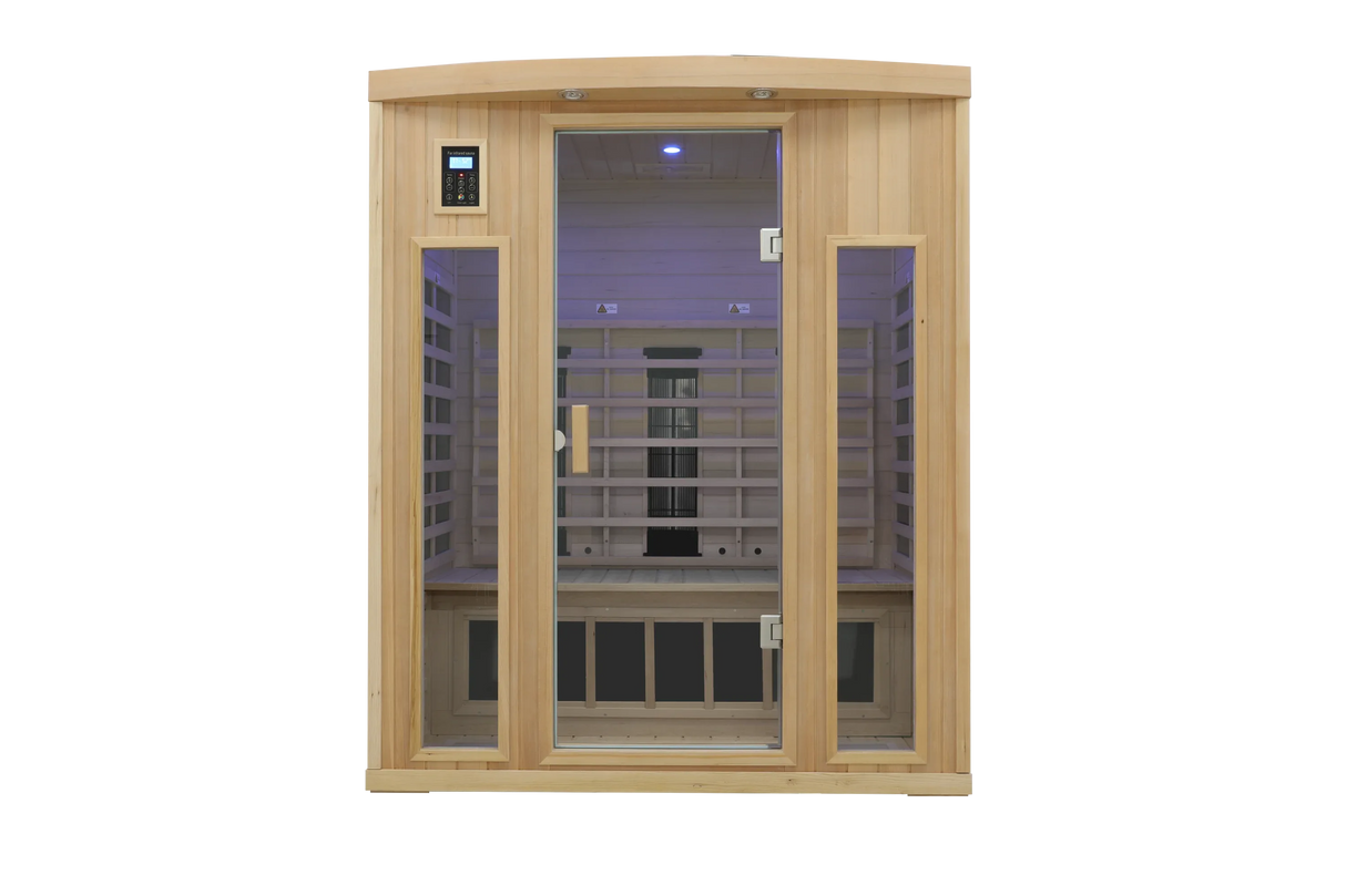 Low EMF Far Infrared Solid Wood Hemlock Sauna For 3 - Omega Lifestyles