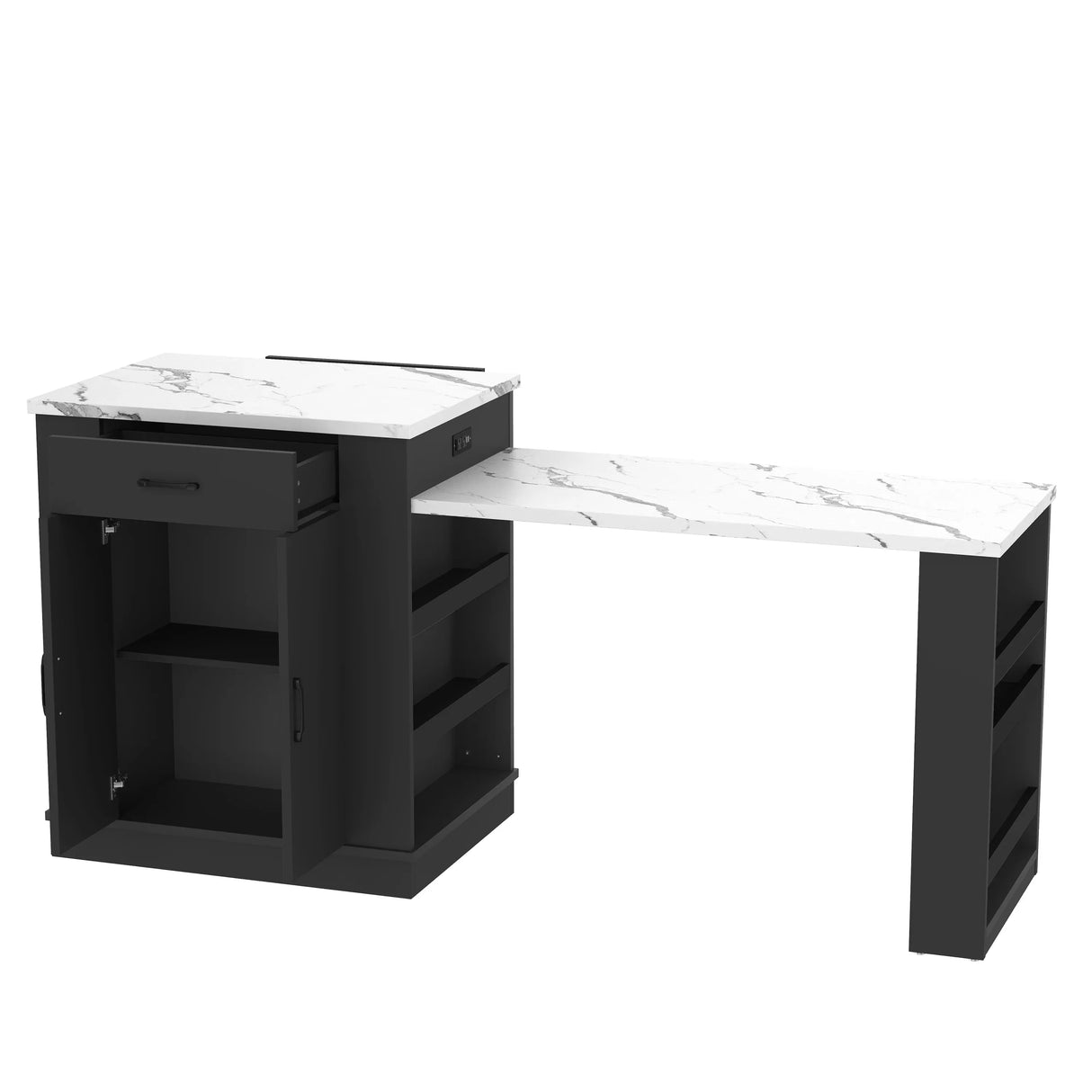 Extendable Black Kitchen Island With Storage Cabinet - Omega Lifestyles