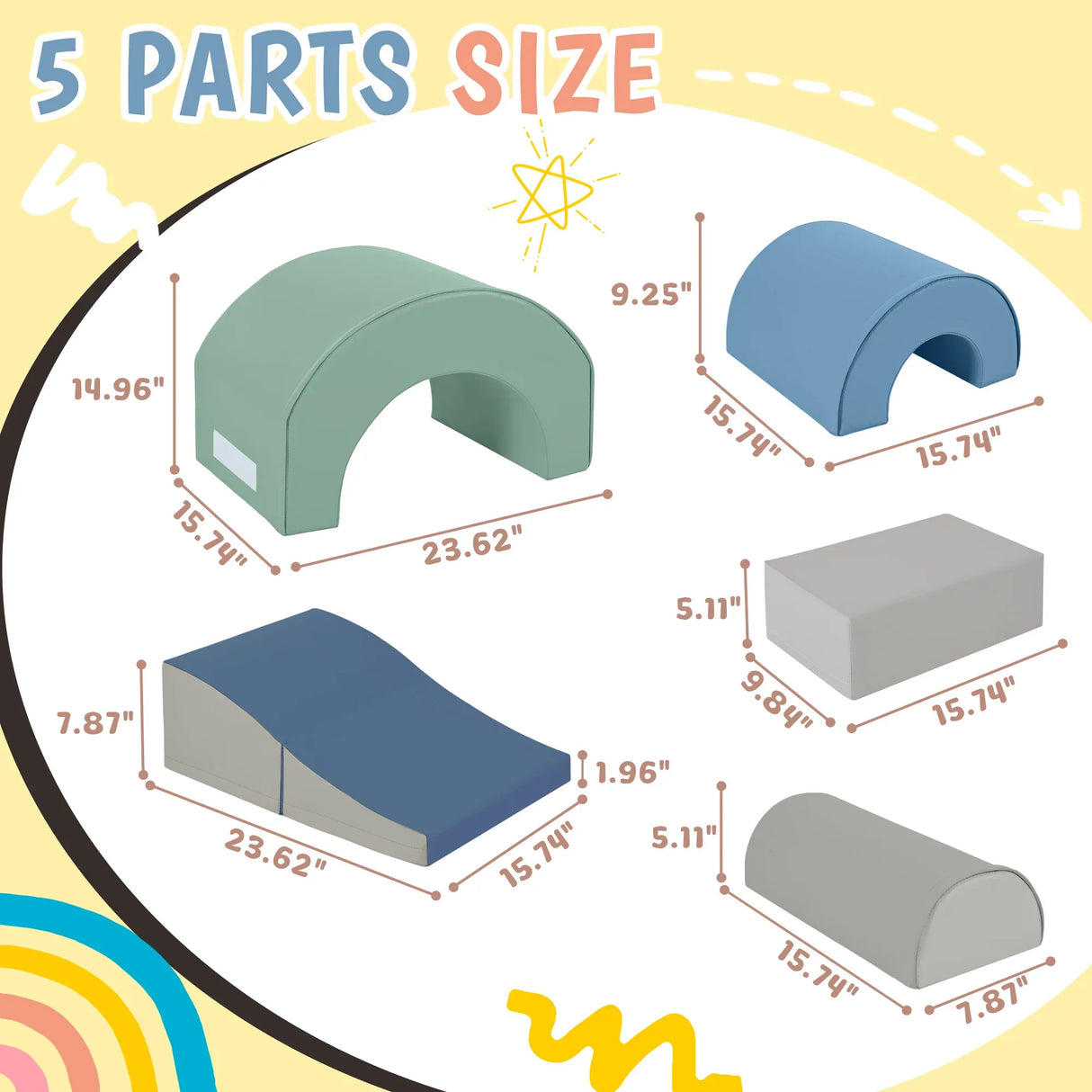 5-Piece Soft Foam Kids Climbing Blocks Indoor Play Set - Omega Lifestyles