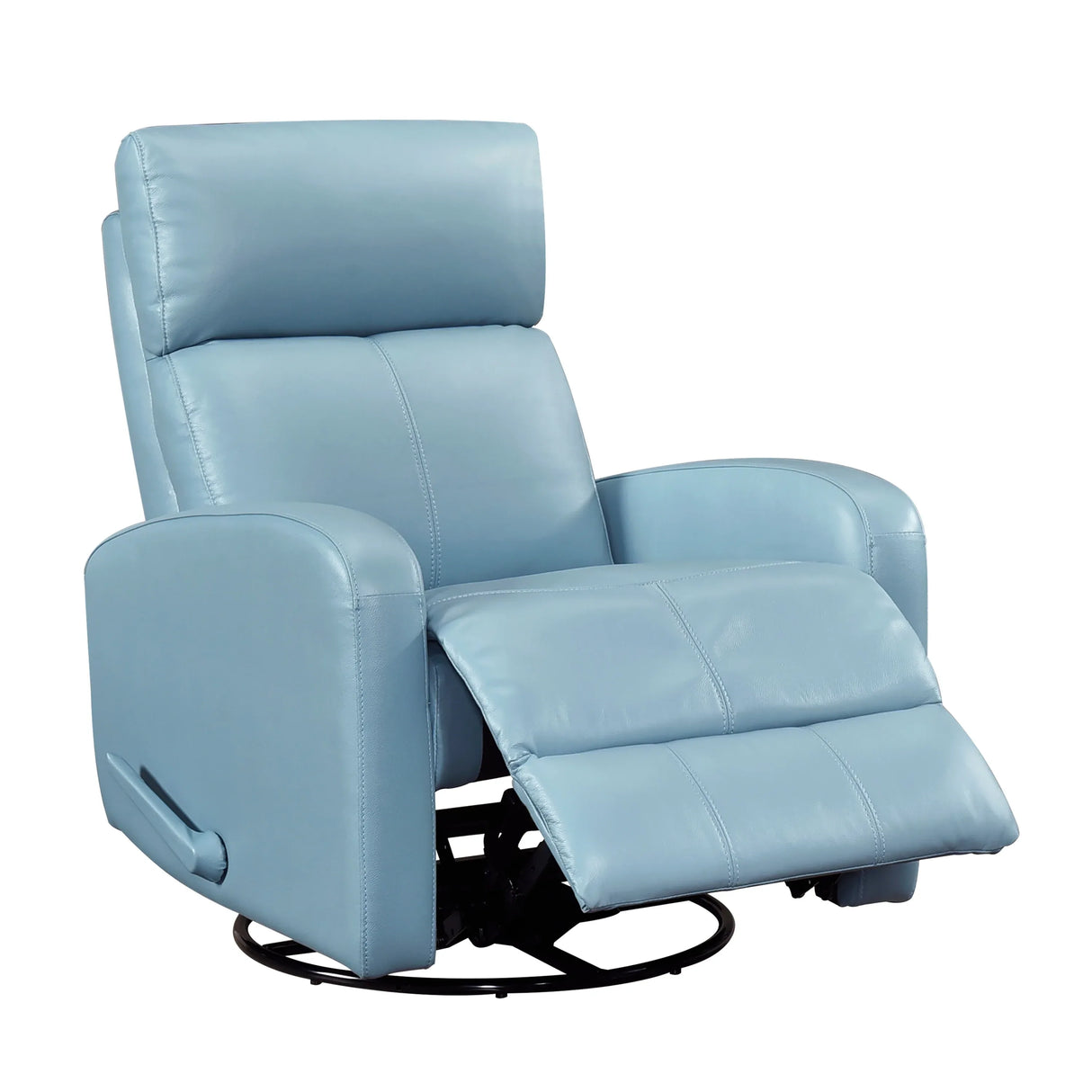 Blue Leather Gliding Swivel Recliner Chair With Recline - Omega Lifestyles