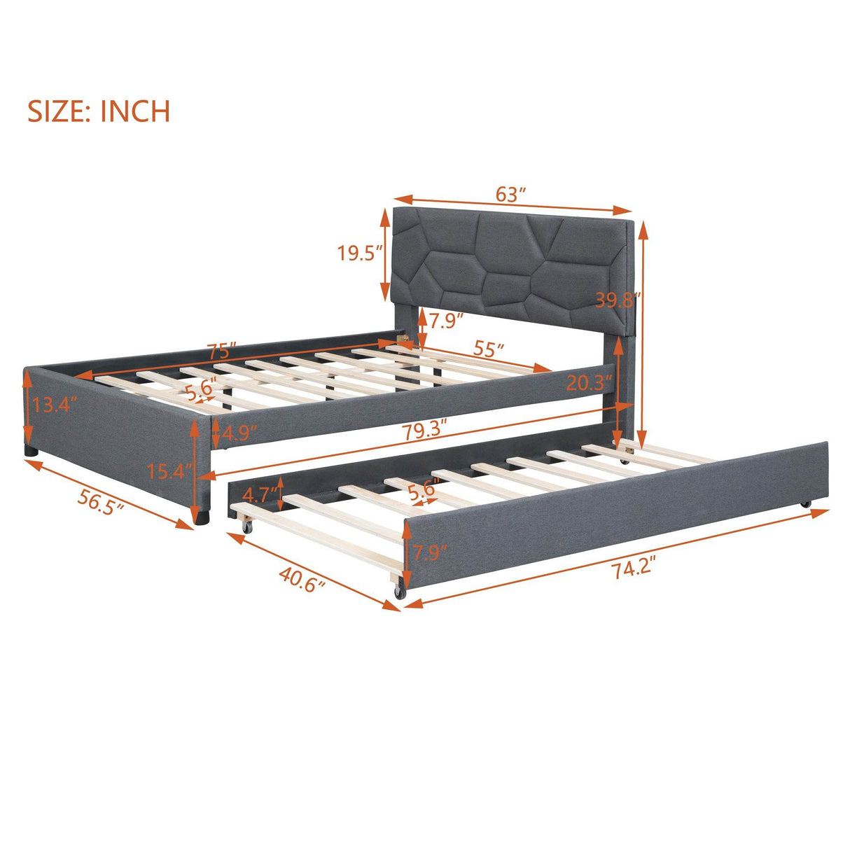Full Upholstered Platform Bed With Twin Trundle - Omega Lifestyles