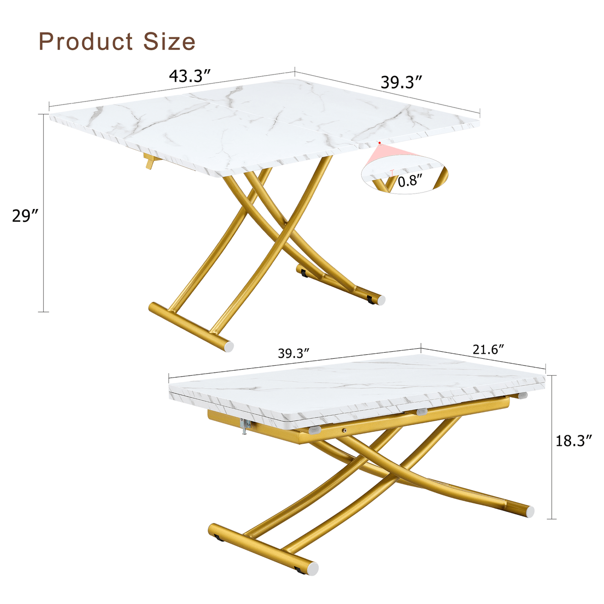 Multifunctional Adjustable Height White Gold Lift Table - Sleep Galleria