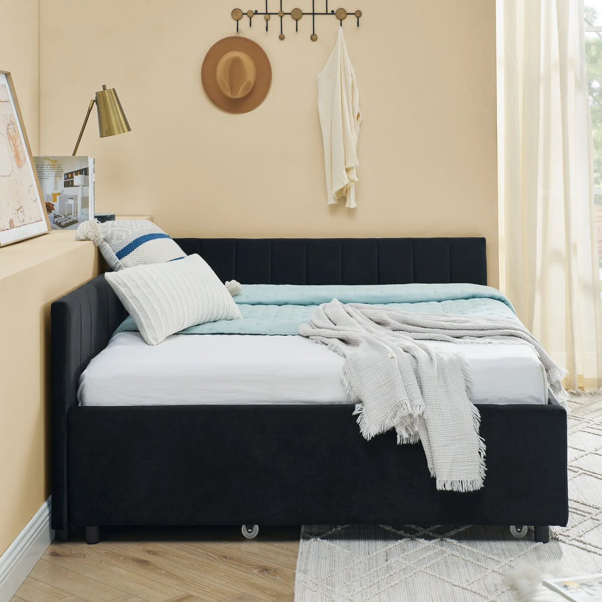 Full Size Velvet Upholstered Daybed With Trundle - Omega Lifestyles