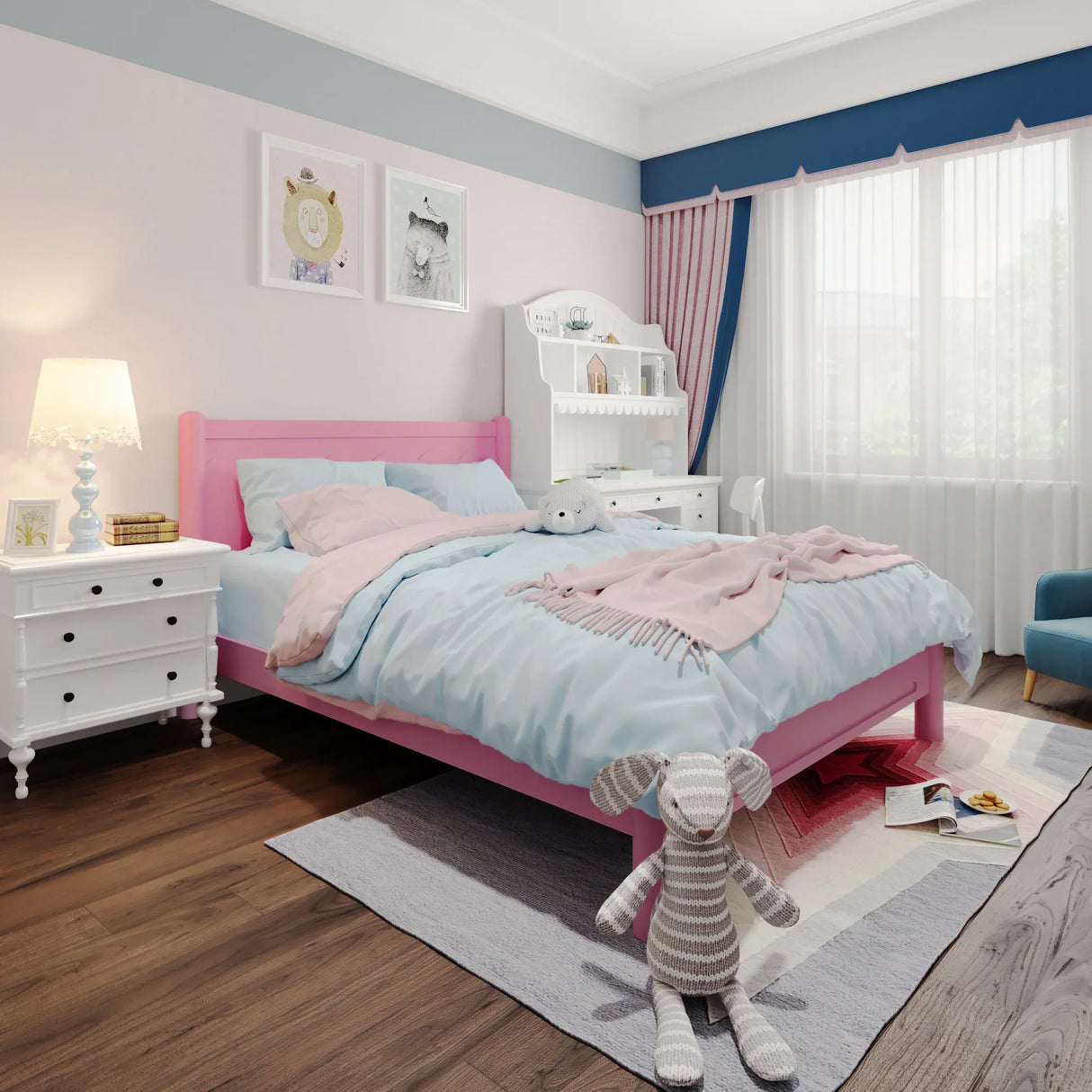 Queen Pink Solid Wood Platform Bed Frame - Omega Lifestyles