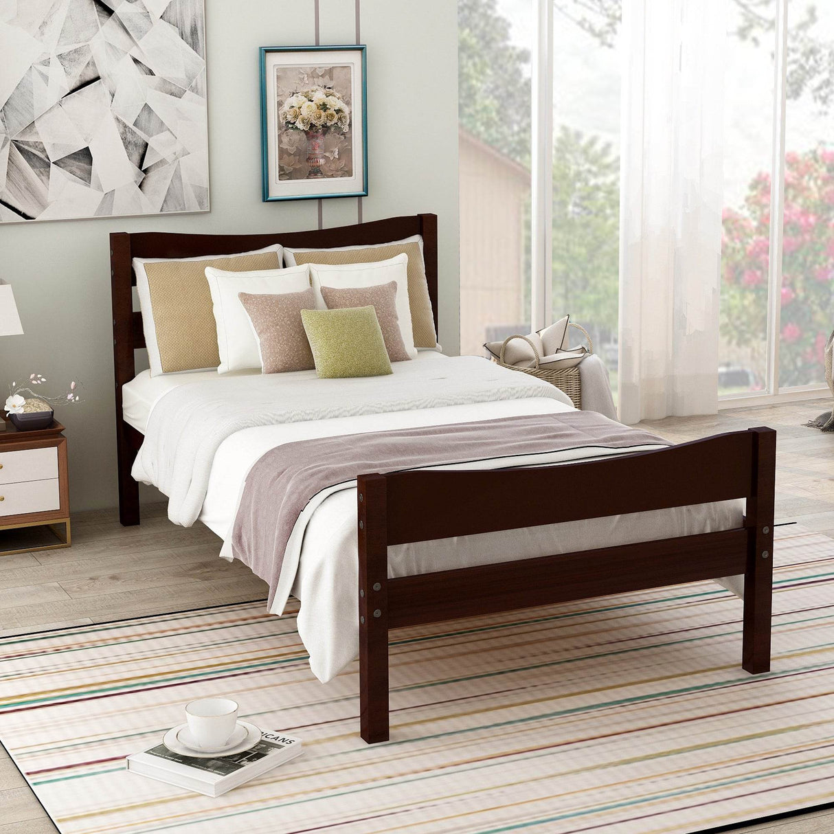 Twin Minimalist Solid Wood Platform Bed With Headboard - Omega Lifestyles