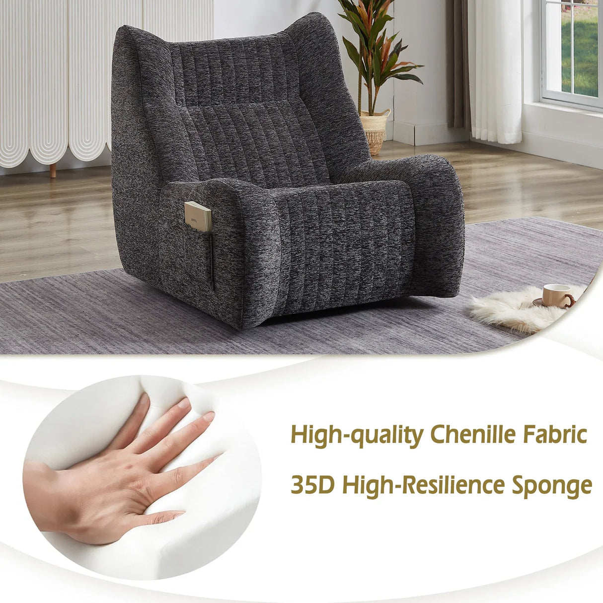 Medium-Soft Chenille Foam Bean Bag Chair for Living Room - Omega Lifestyles