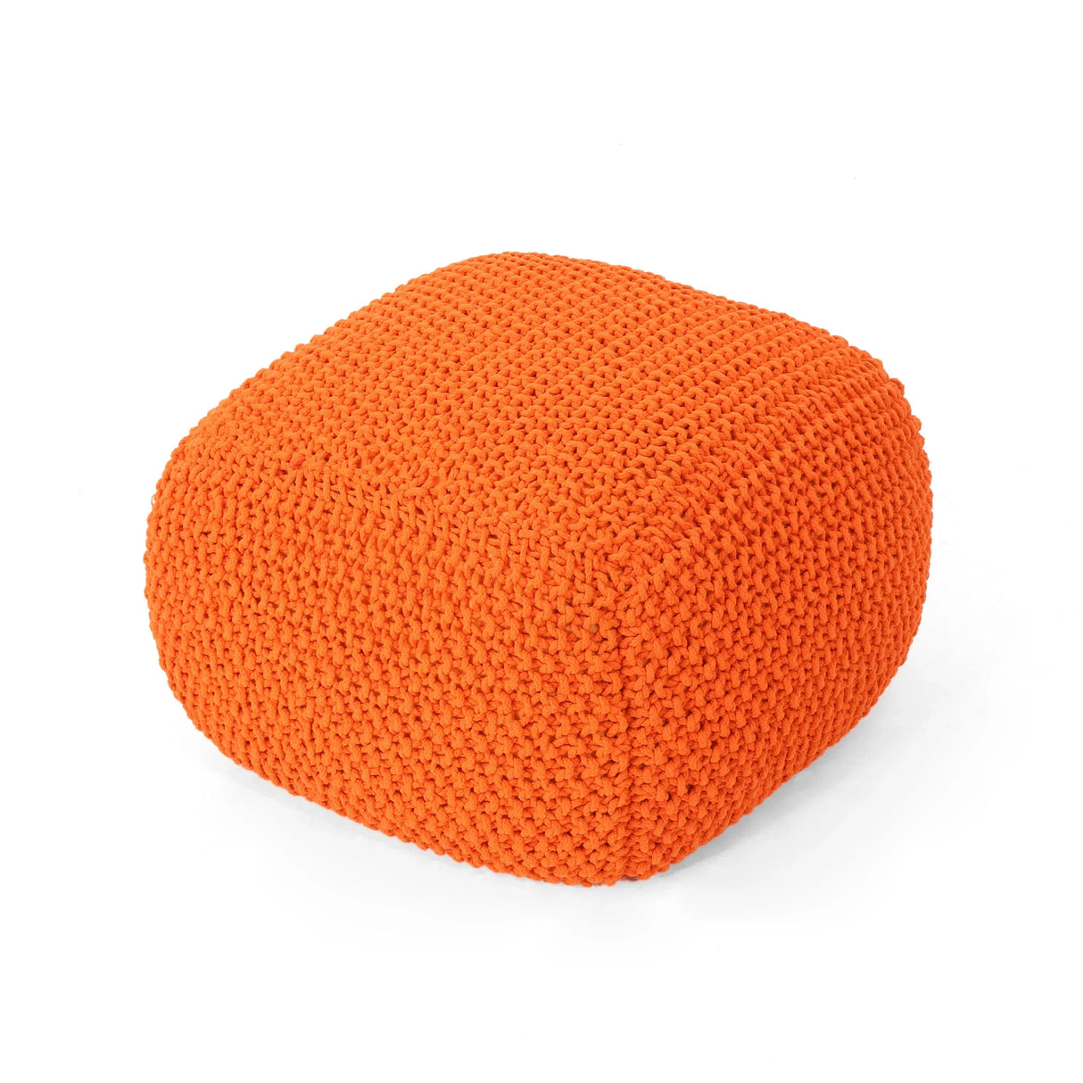 Knitted Cotton Square Orange Pouf Seat - Omega Lifestyles