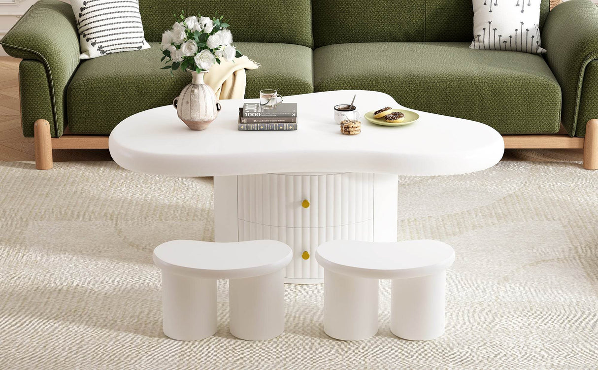 Cloud-Shaped Coffee Table With Stools And Drawers - Sleep Galleria