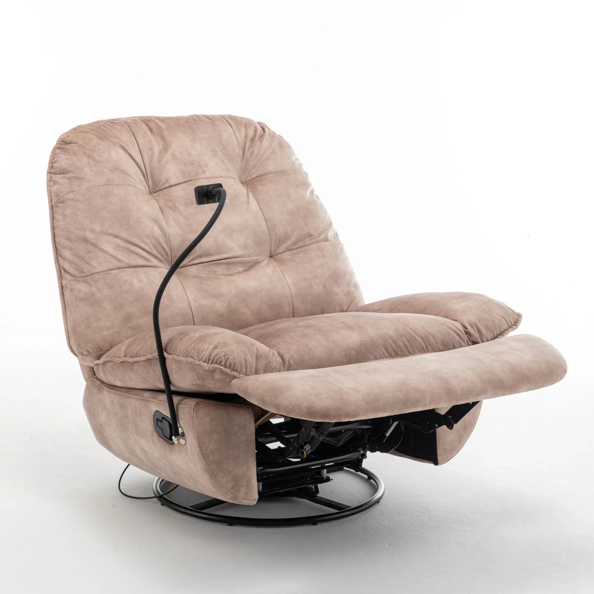 Modern Soft Velvet Swivel Gliding Recliner Chair With Phone Holder - Omega Lifestyles
