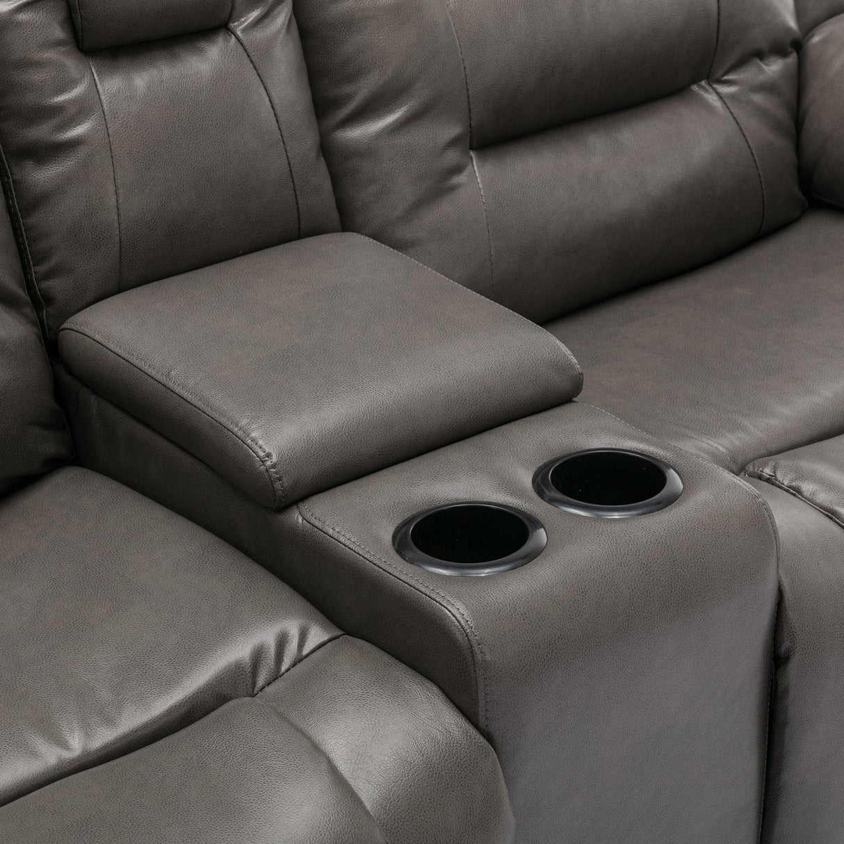 Grey Manual PU Upholstered Home Theater Recliner Chair Set - Omega Lifestyles