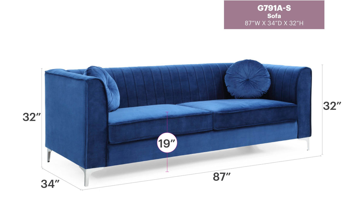 Velvet Foam Filled Glam 2-Seat Sofa - Omega Lifestyles