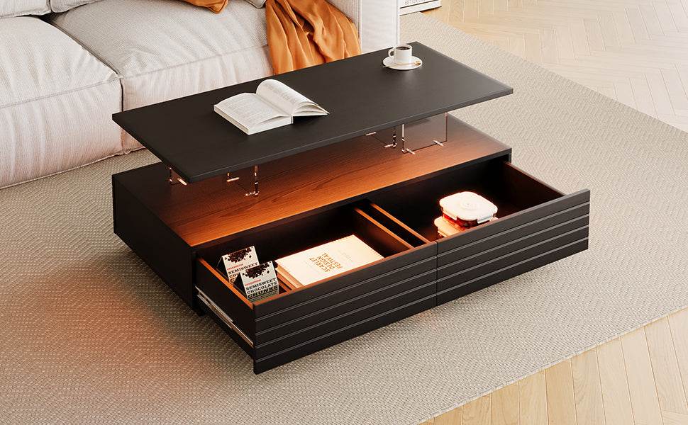 Modern Rectangular MDF Coffee Table With LED Lights - Sleep Galleria