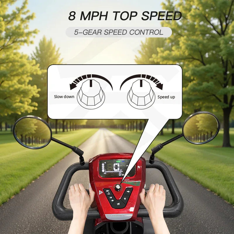 Heavy Duty 4 Wheel Mobility Scooter With Magnetic Brake - Omega Lifestyles