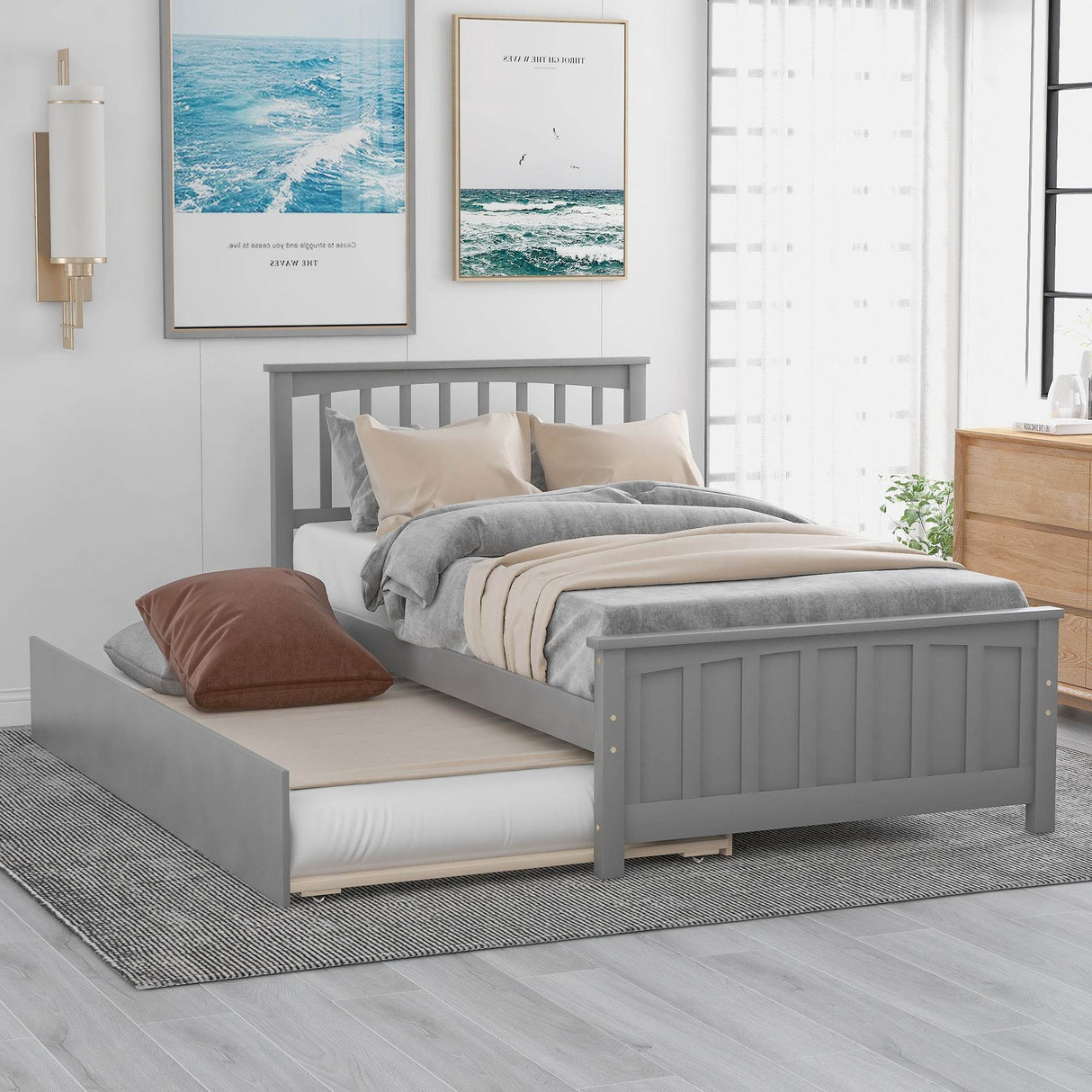Twin Solid Wood Platform Bed With Trundle - Omega Lifestyles