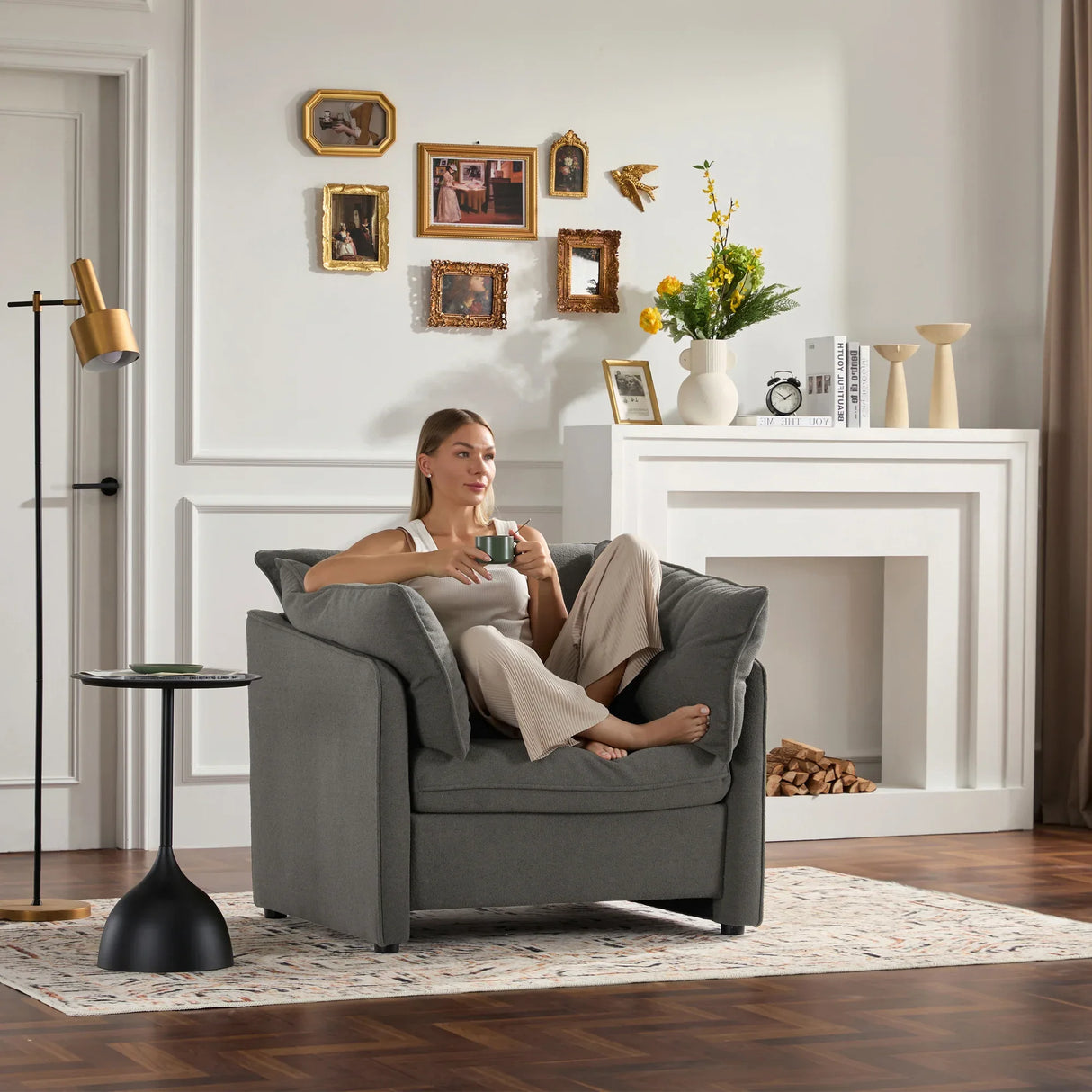 Modern Oversized Chenille Fabric Accent Armchair - Omega Lifestyles