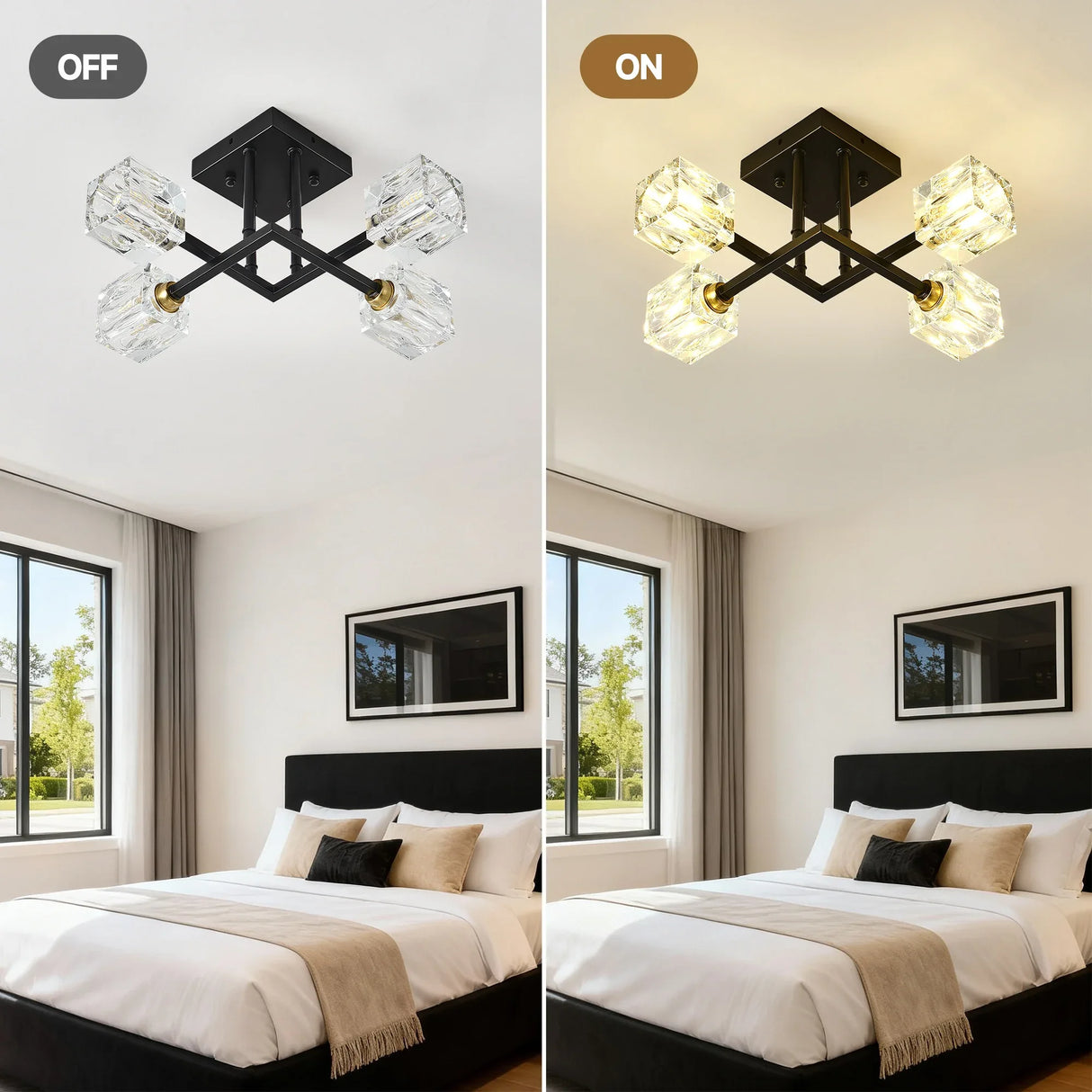 Modern Crystal Flush Mount Ceiling Light Matte Black - Omega Lifestyles