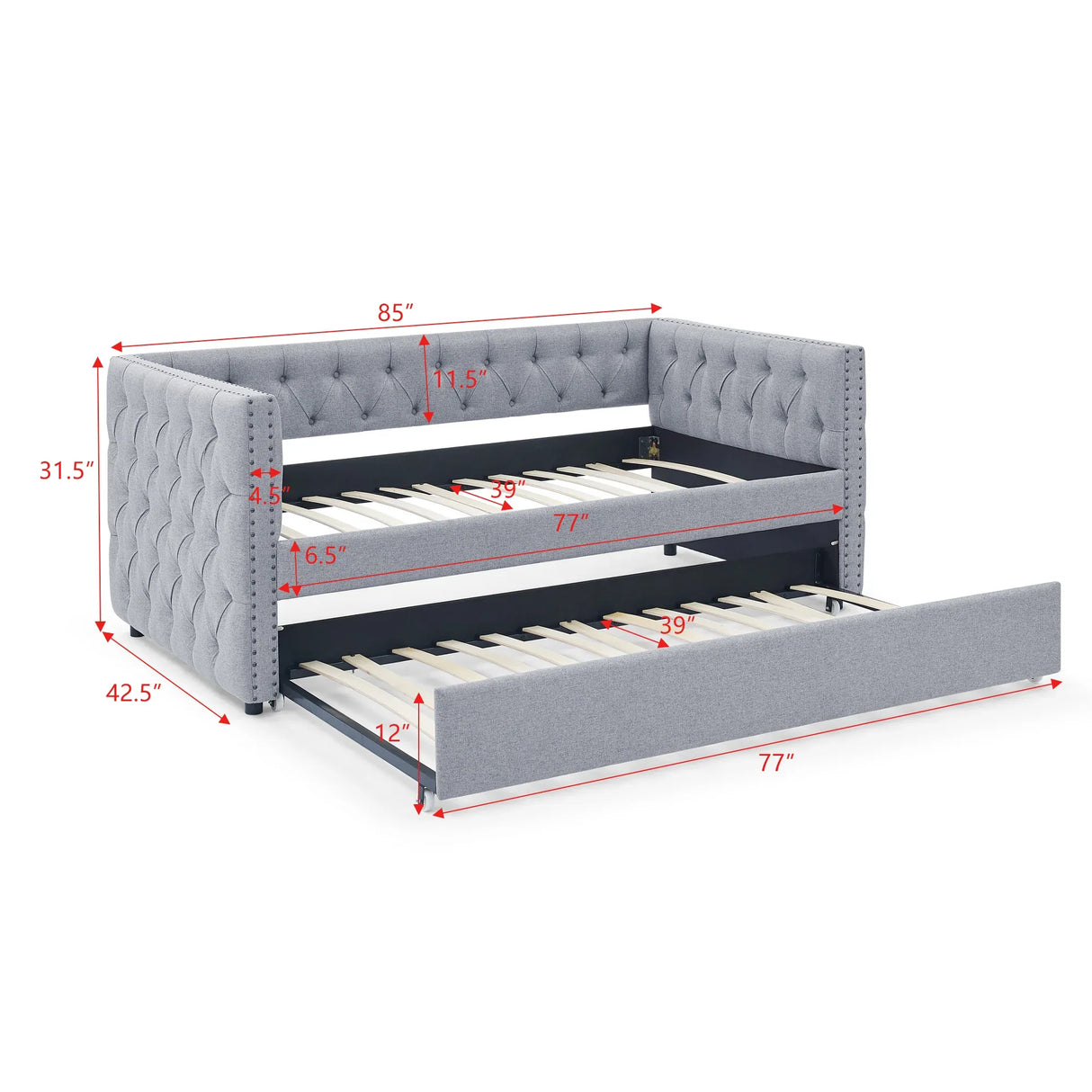 Mid-Century Upholstered Twin Daybed With Trundle Gray Linen - Omega Lifestyles