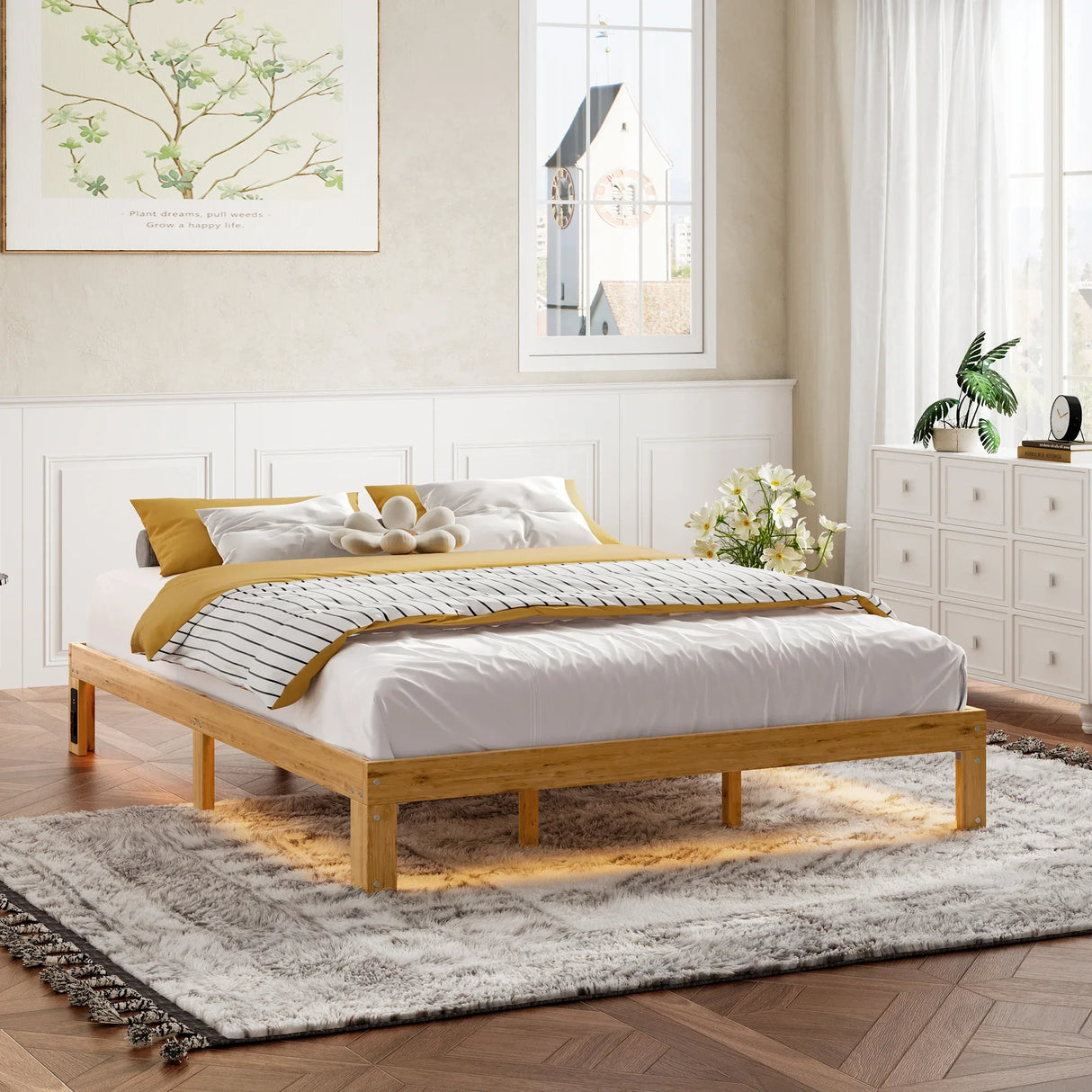 Queen 12-Inch Solid Wood Pine Platform Bed Frame - Omega Lifestyles