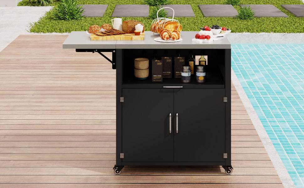 Versatile Matte Black Iron Stainless Steel Outdoor Cabinet - Omega Lifestyles
