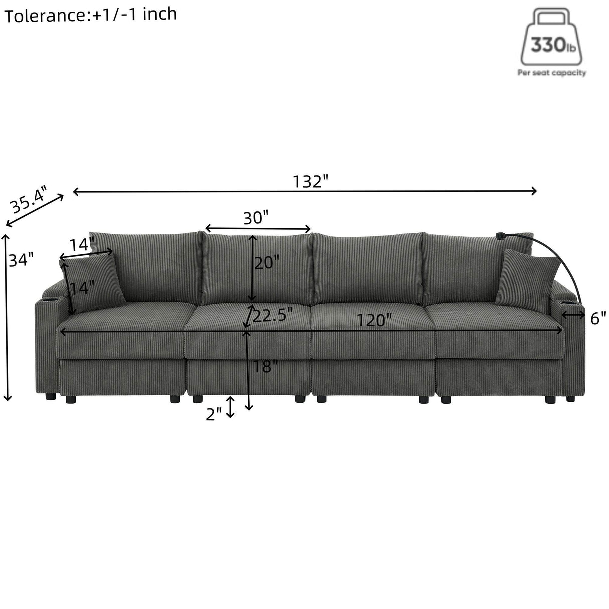 Modern U-Shaped Corduroy 6-Seat Sofa With Ottomans - Omega Lifestyles