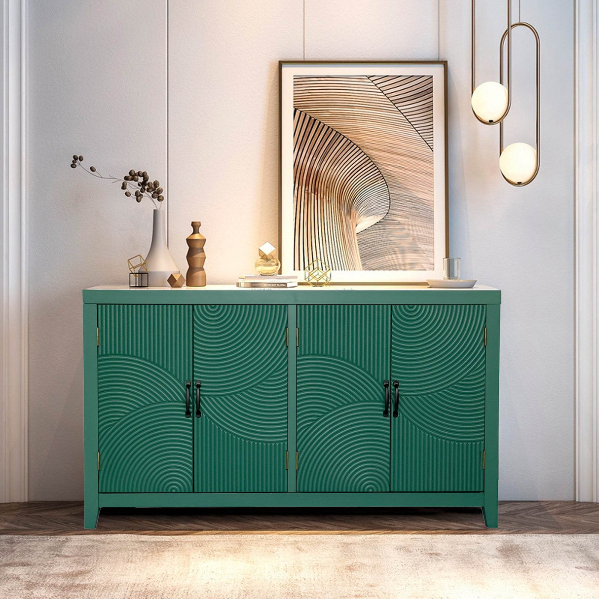 Vintage Green Accent MDF Cabinet With 4 Doors - Sleep Galleria