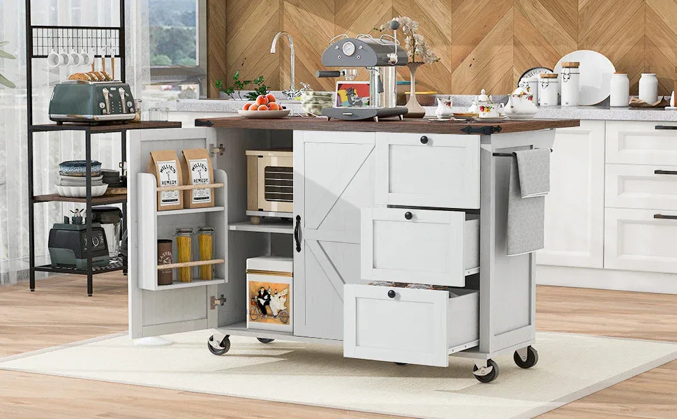 Farmhouse Kitchen Island Cart With Power Outlet - Omega Lifestyles