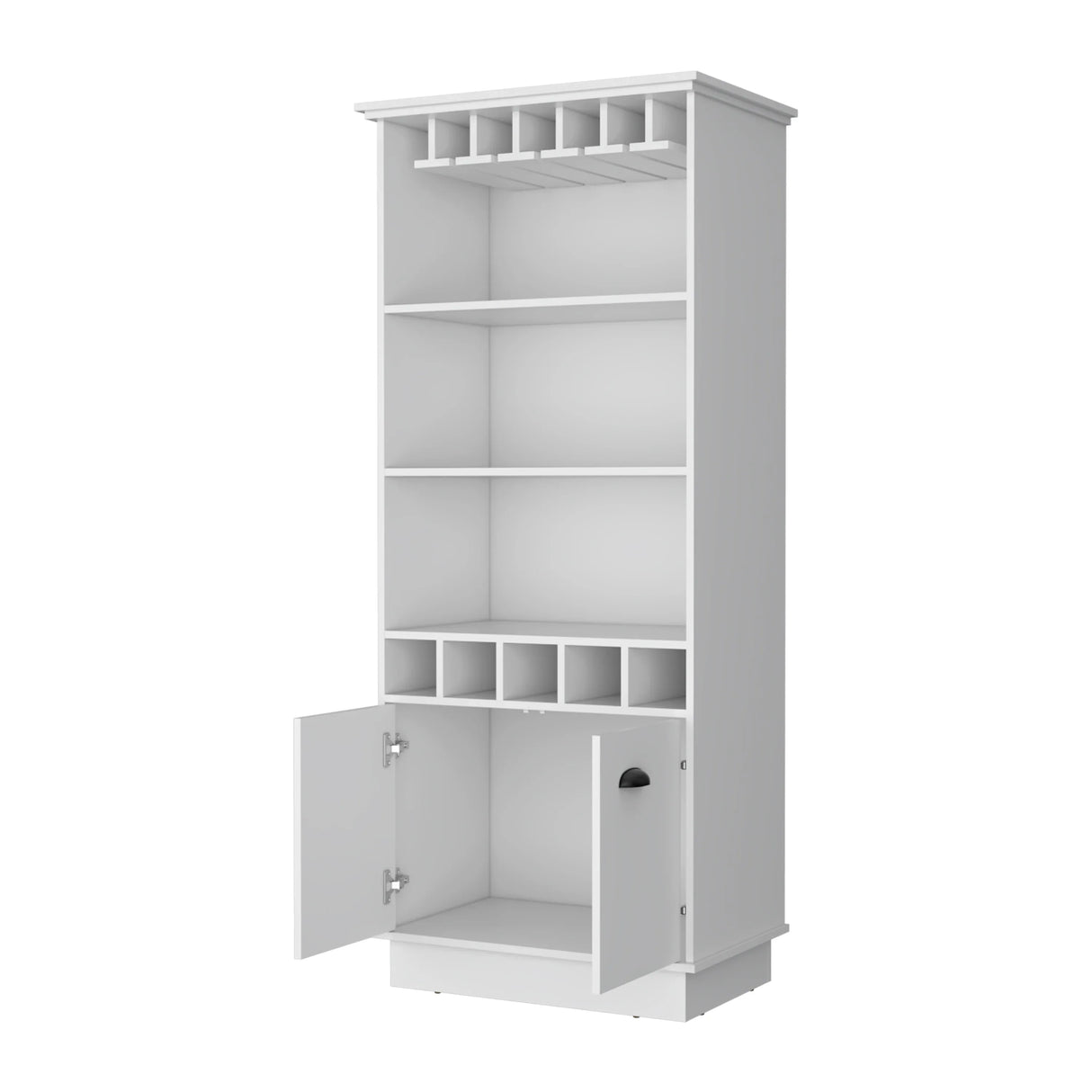 Modern White Bar Cabinet With Glassware And Bottle Racks - Omega Lifestyles