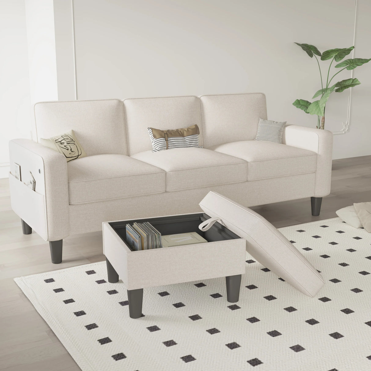 Beige Reversible Modular Sectional Sofa With Storage Ottoman - Omega Lifestyles