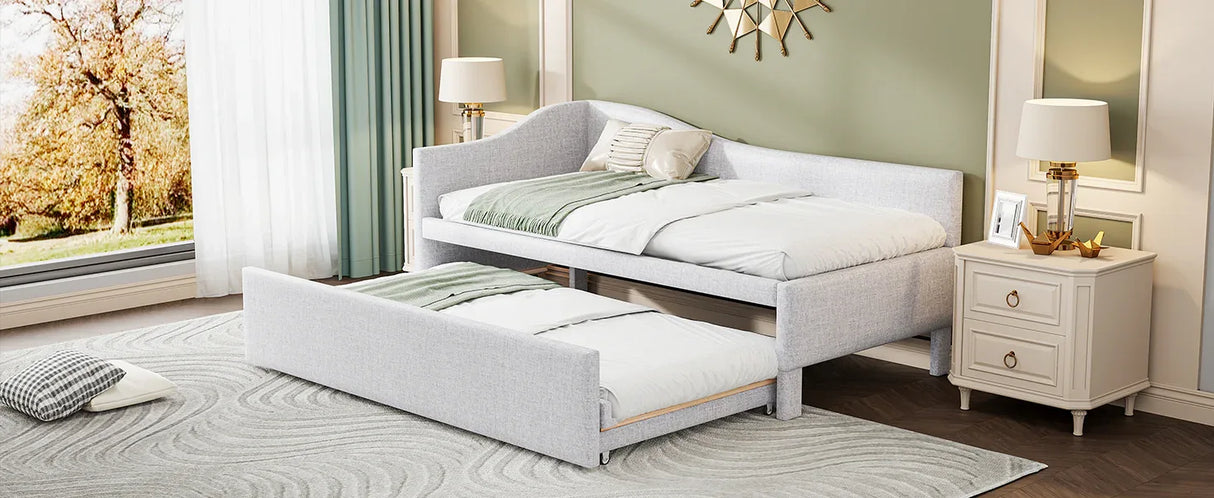 Twin Upholstered L-Shaped Daybed With Pop-Up Trundle - Omega Lifestyles