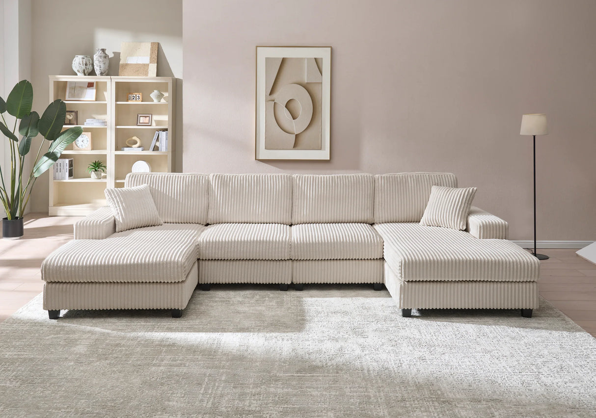 Modern Convertible U-Shaped Corduroy Fabric Sofa - Omega Lifestyles