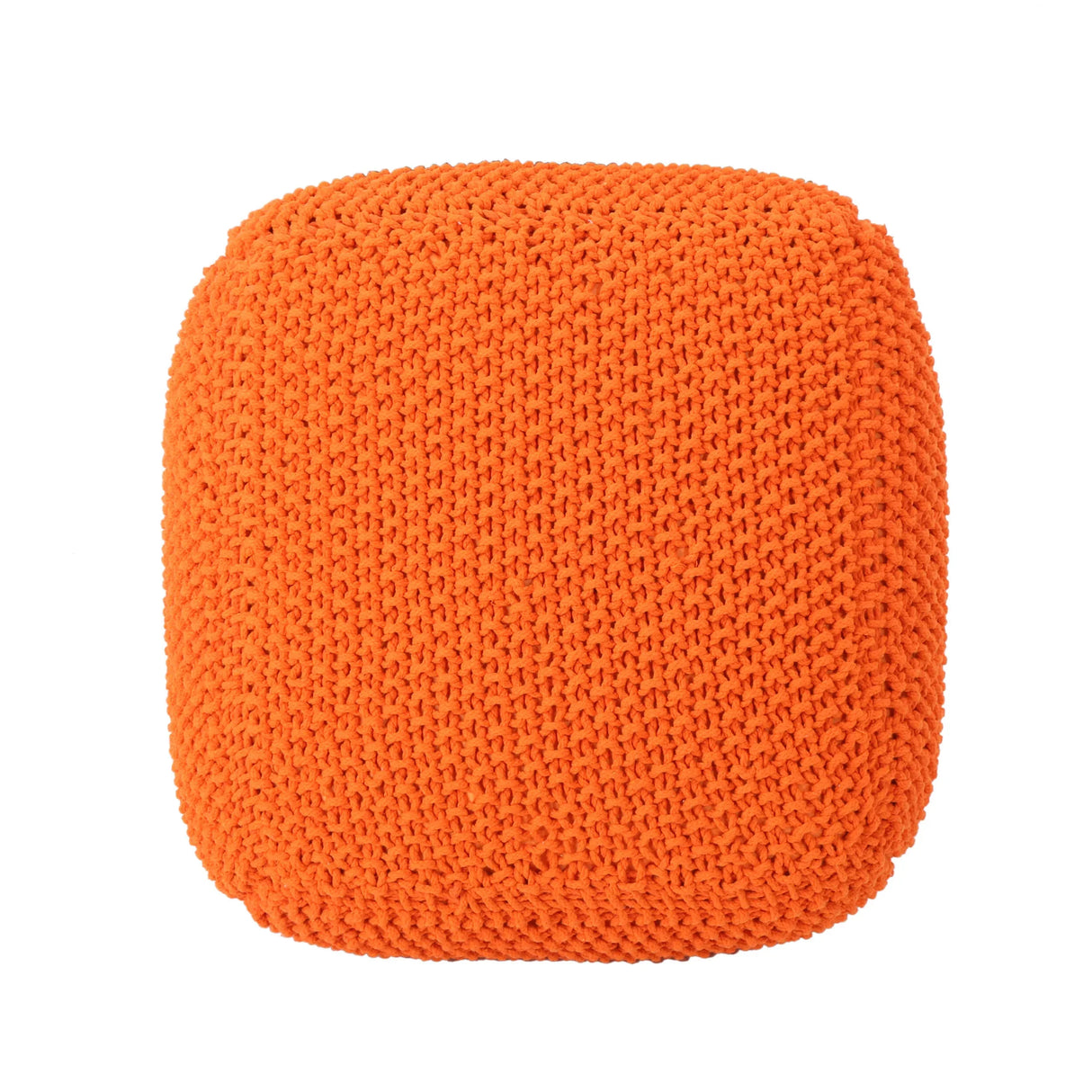 Knitted Cotton Square Orange Pouf Seat - Omega Lifestyles