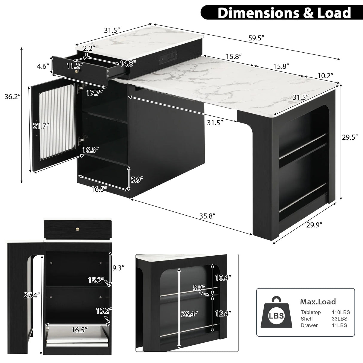 Extendable Dining Table Kitchen Island With Storage - Omega Lifestyles