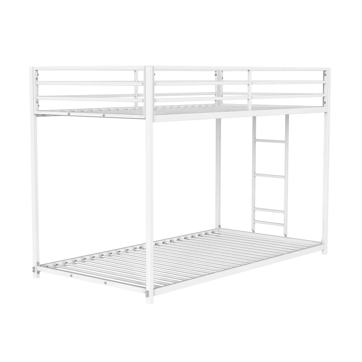 Contemporary Matte White Metal Twin Over Twin Low Bunk Bed - Omega Lifestyles