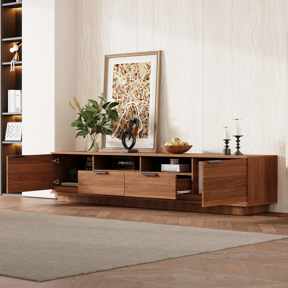 Modern Walnut MDF 78-Inch Floor-Standing TV Stand