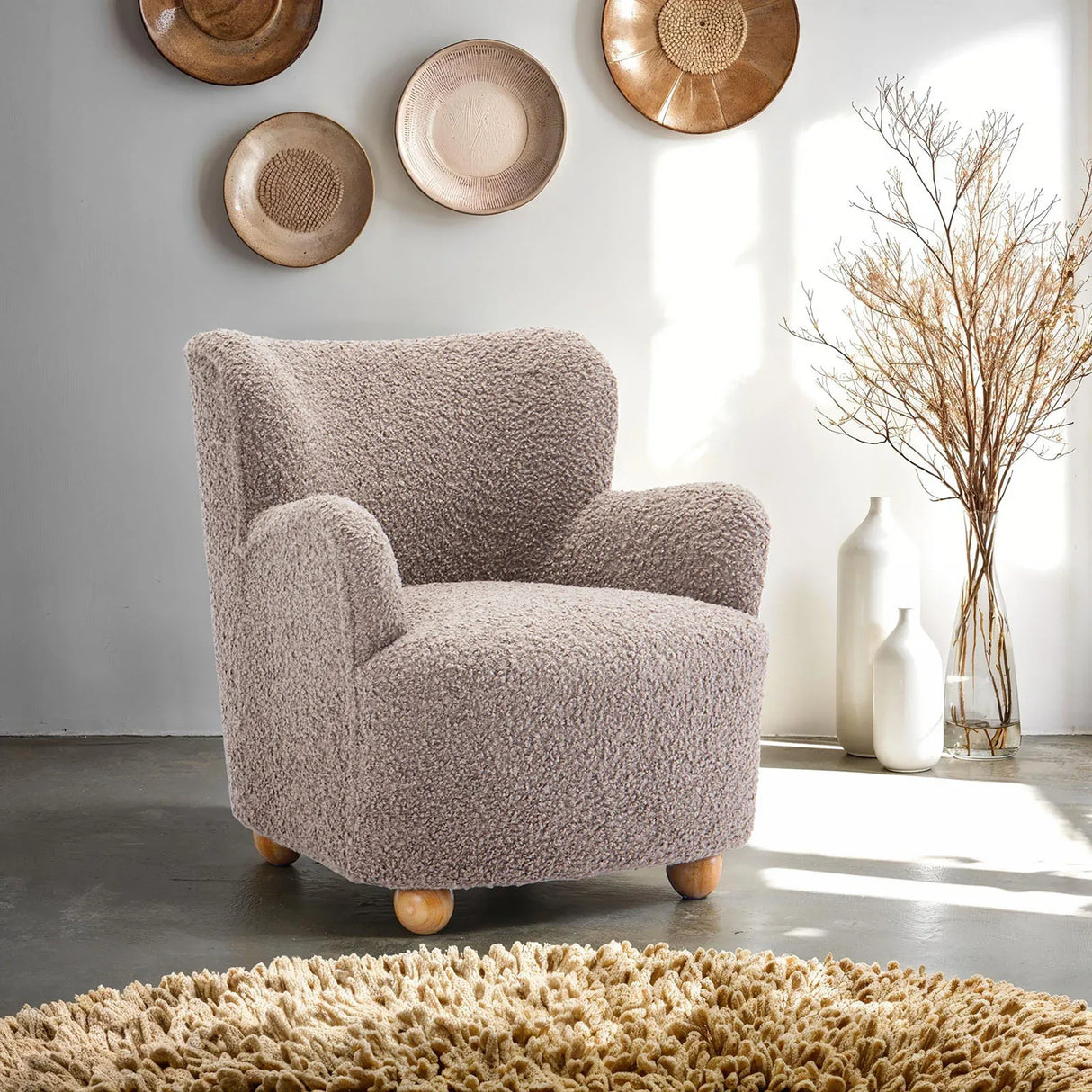 Contemporary Mushroom Fabric Curved Backrest Accent Chair - Omega Lifestyles