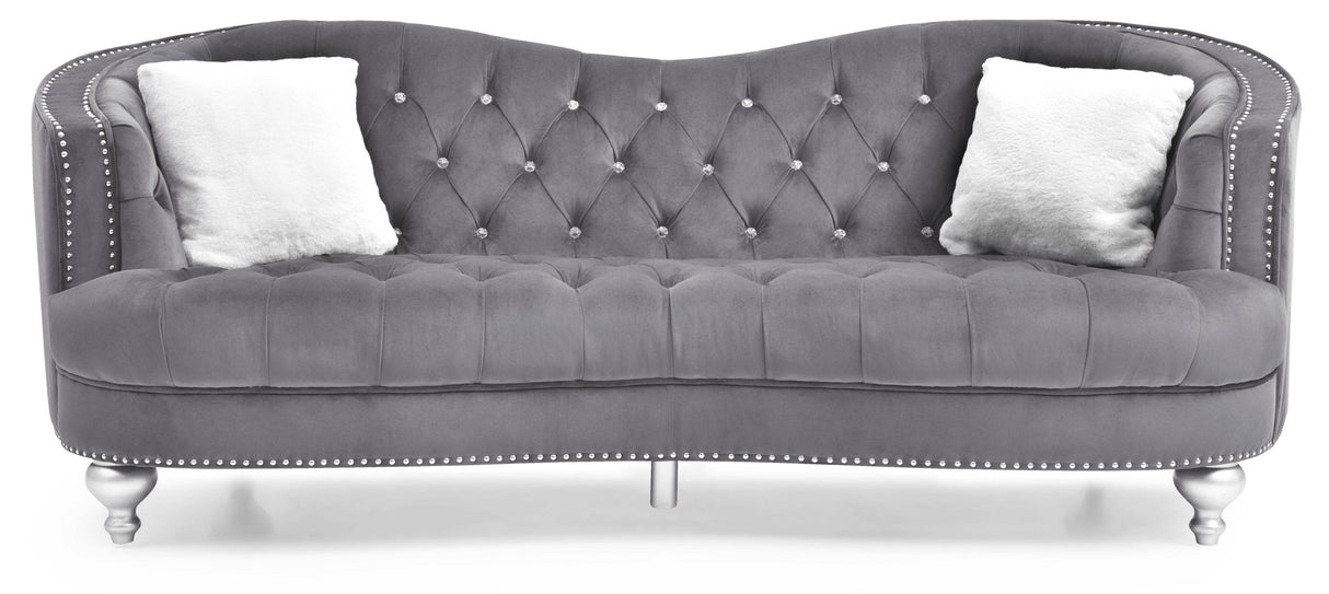 Glam Velvet Tufted 3-Seat Sofa With Nailhead Trim - Omega Lifestyles