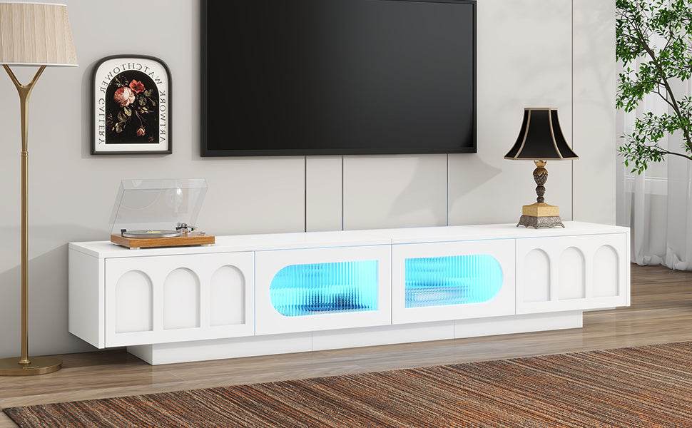 Smart LED White TV Stand With Storage Cabinets - Sleep Galleria