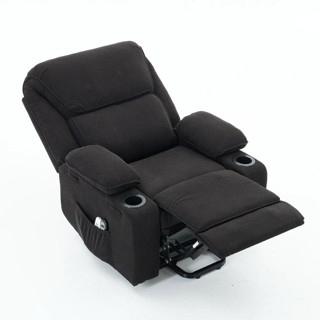 Medium-Firm Corduroy Remote-Controlled Heating Massage Recliner - Omega Lifestyles