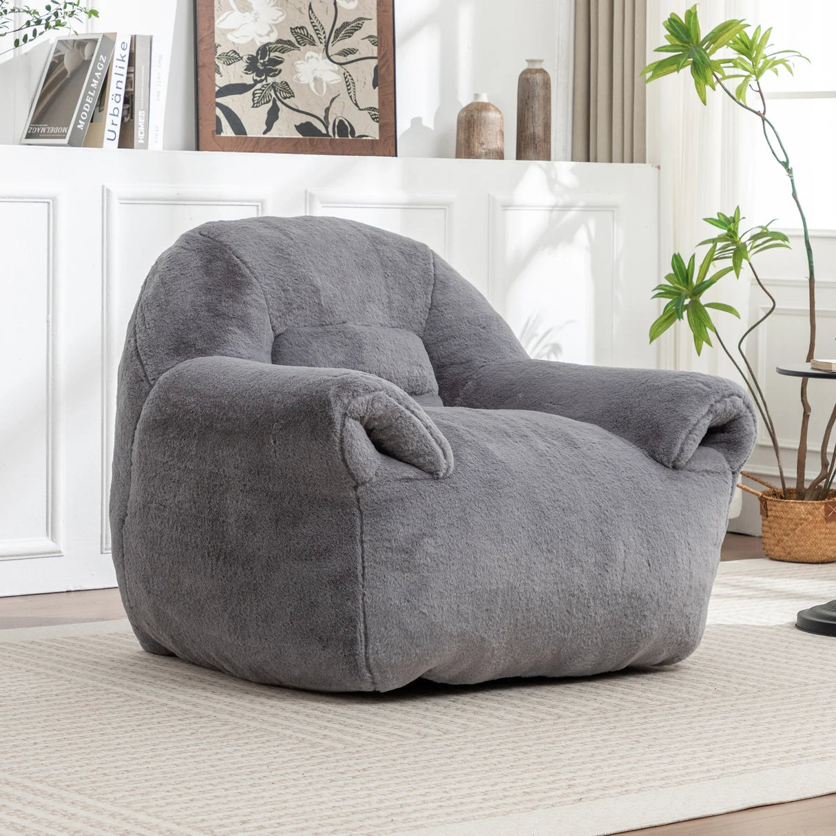 Comfy Faux Fur Bean Bag Chair With Back Support - Omega Lifestyles