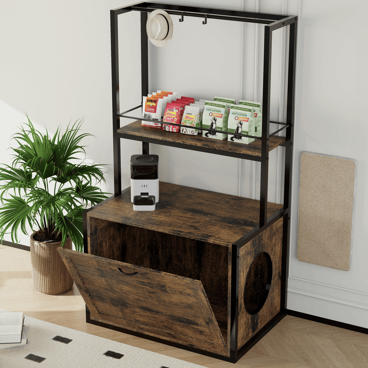 Modern Rustic Brown Hidden Cat Litter Box Enclosure Furniture - Omega Lifestyles