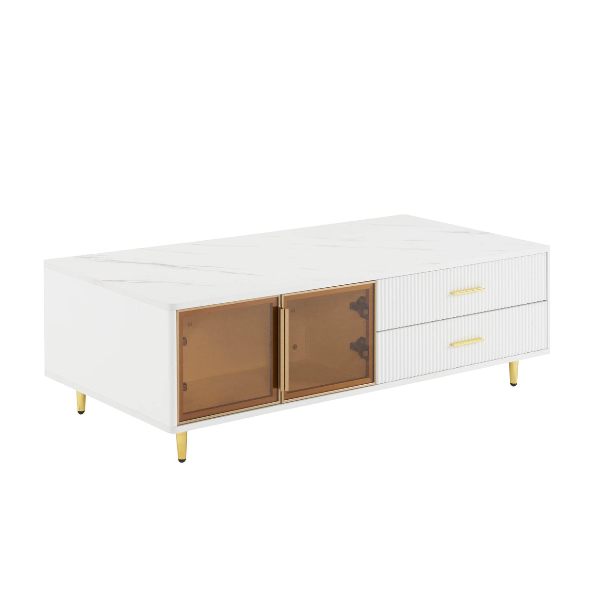 Modern White MDF Coffee Table With Storage Drawers And Lighting - Sleep Galleria