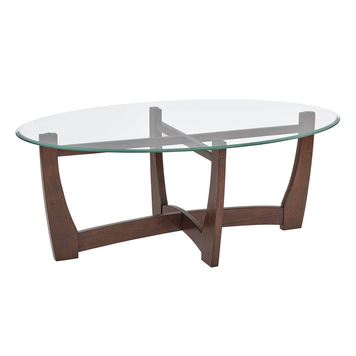 48-Inch Oval Cherry Wood Tempered Glass Coffee Table - Sleep Galleria