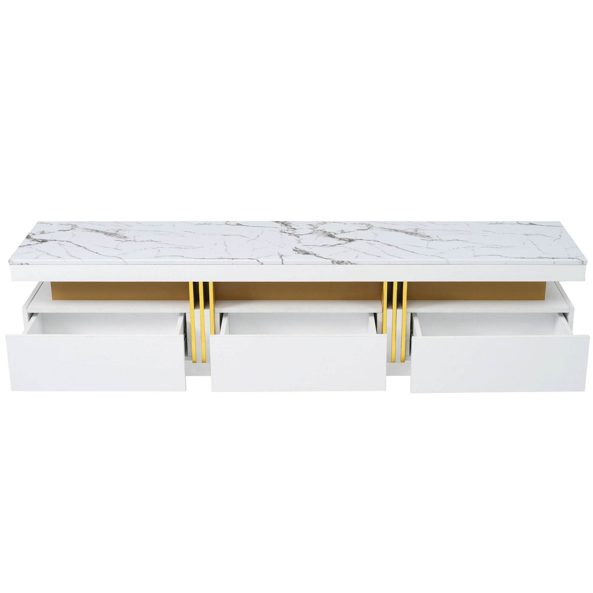 High Gloss White Marble TV Stand With Drawers - Sleep Galleria