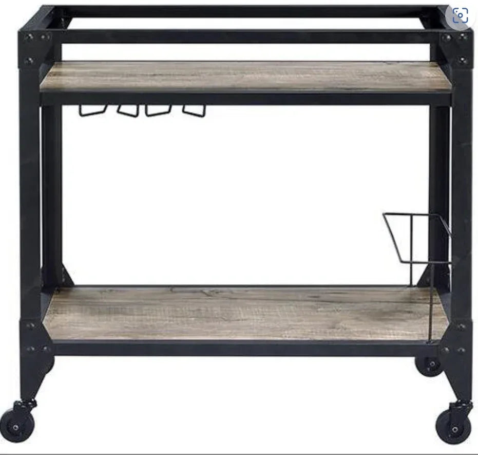 Rustic Oak Metal Serving Cart With Wine Rack - Omega Lifestyles