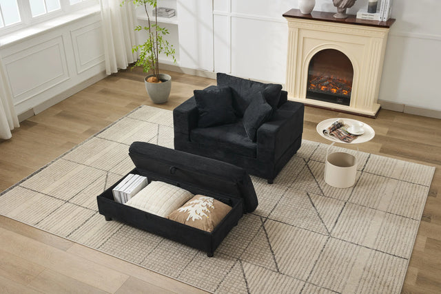 Corduroy Upholstered Chaise Lounge Chair With Ottoman - Omega Lifestyles