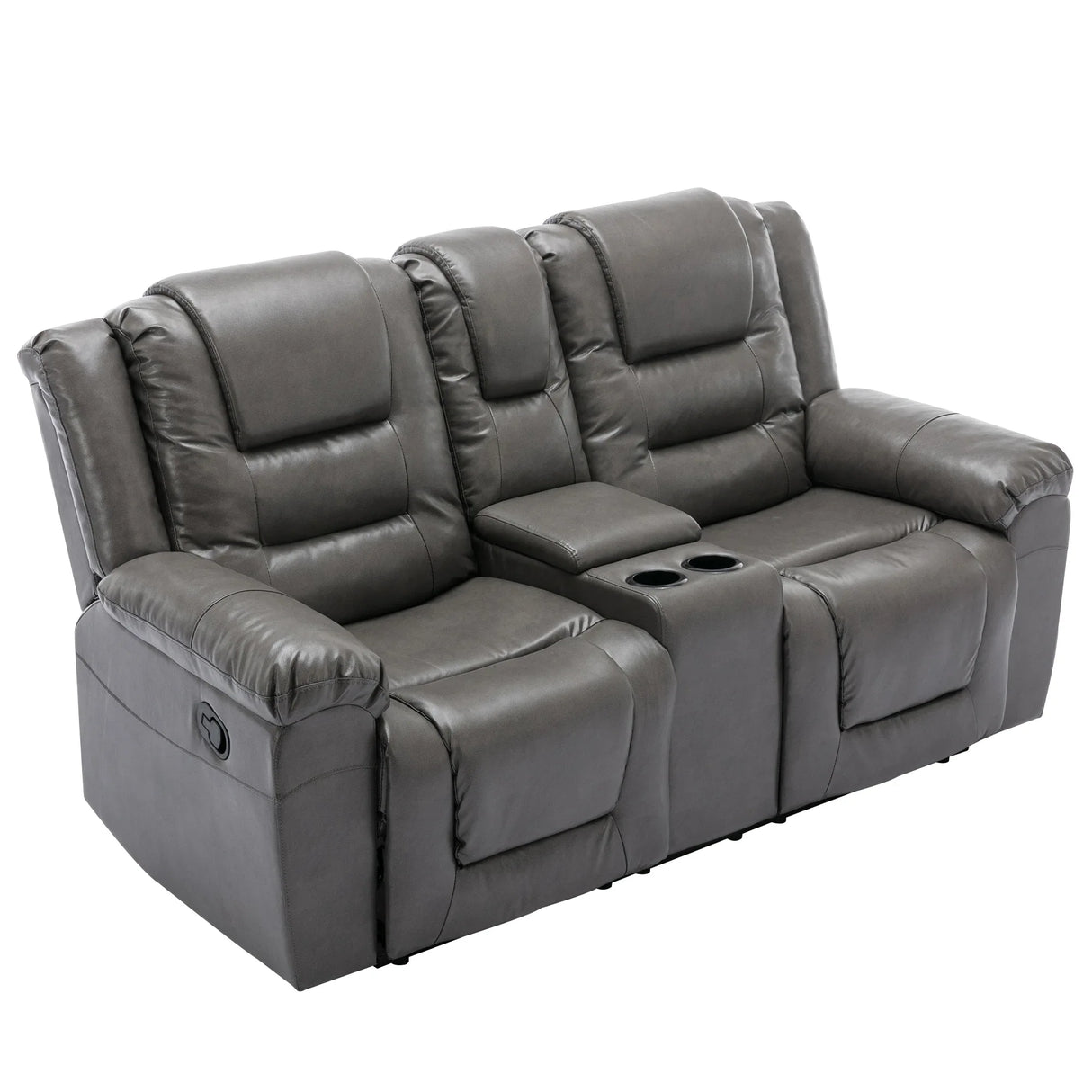 Grey Manual Recliner Chair With Storage Box And Cup Holders - Omega Lifestyles