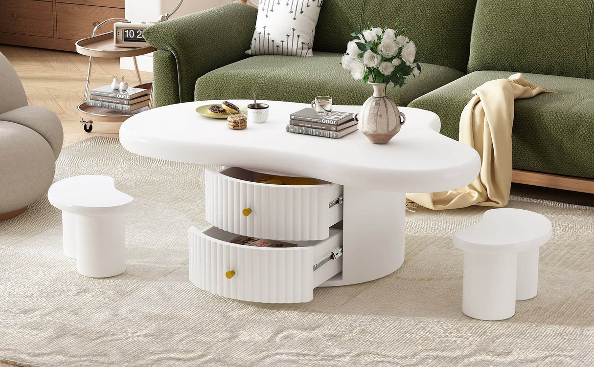 Cloud-Shaped Coffee Table With Stools And Drawers - Sleep Galleria