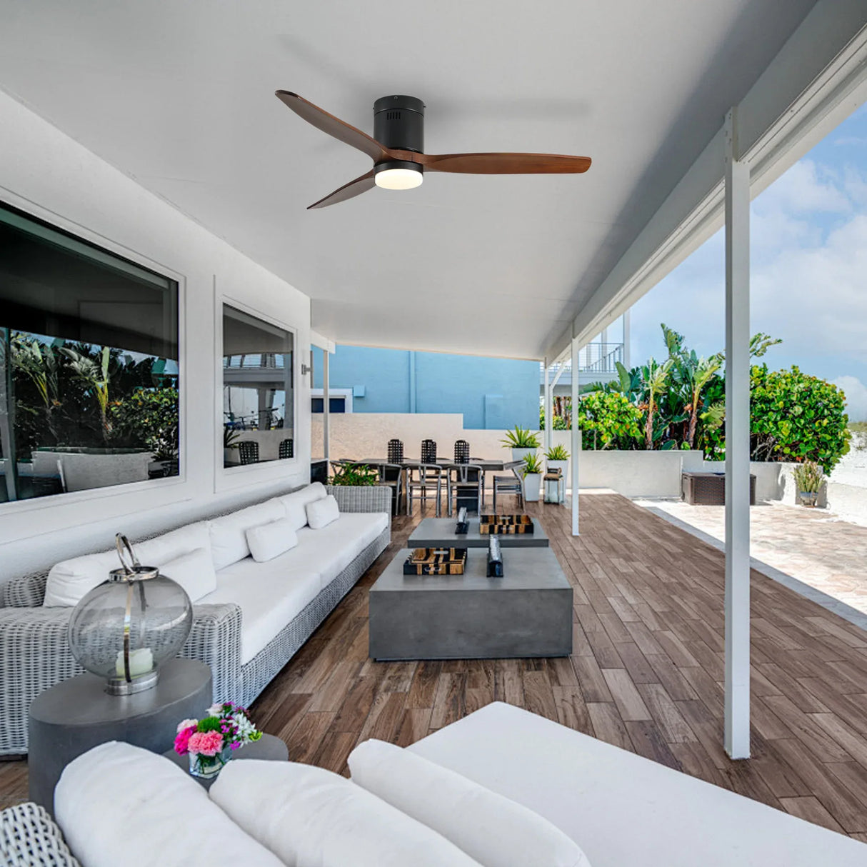 52-Inch Black Dark Walnut Wood Blade Ceiling Fan - Omega Lifestyles