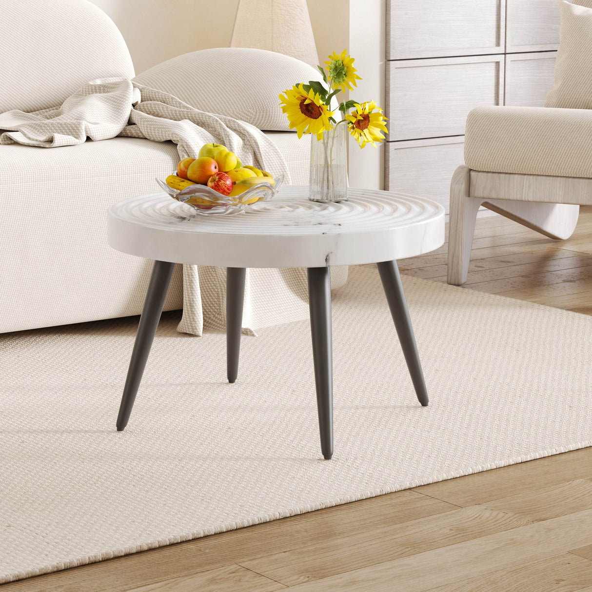 White Marble Pattern Round MDF Metal Coffee Table - Sleep Galleria